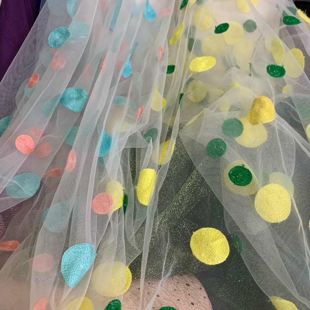 kain tulle bordir - kain tulle embordiery - kain tulle bordir polkadot
