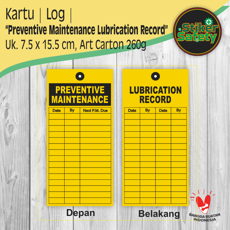 

Kartu Checklist Ceklis Log Preventive Maintenance Lubrication Record Card