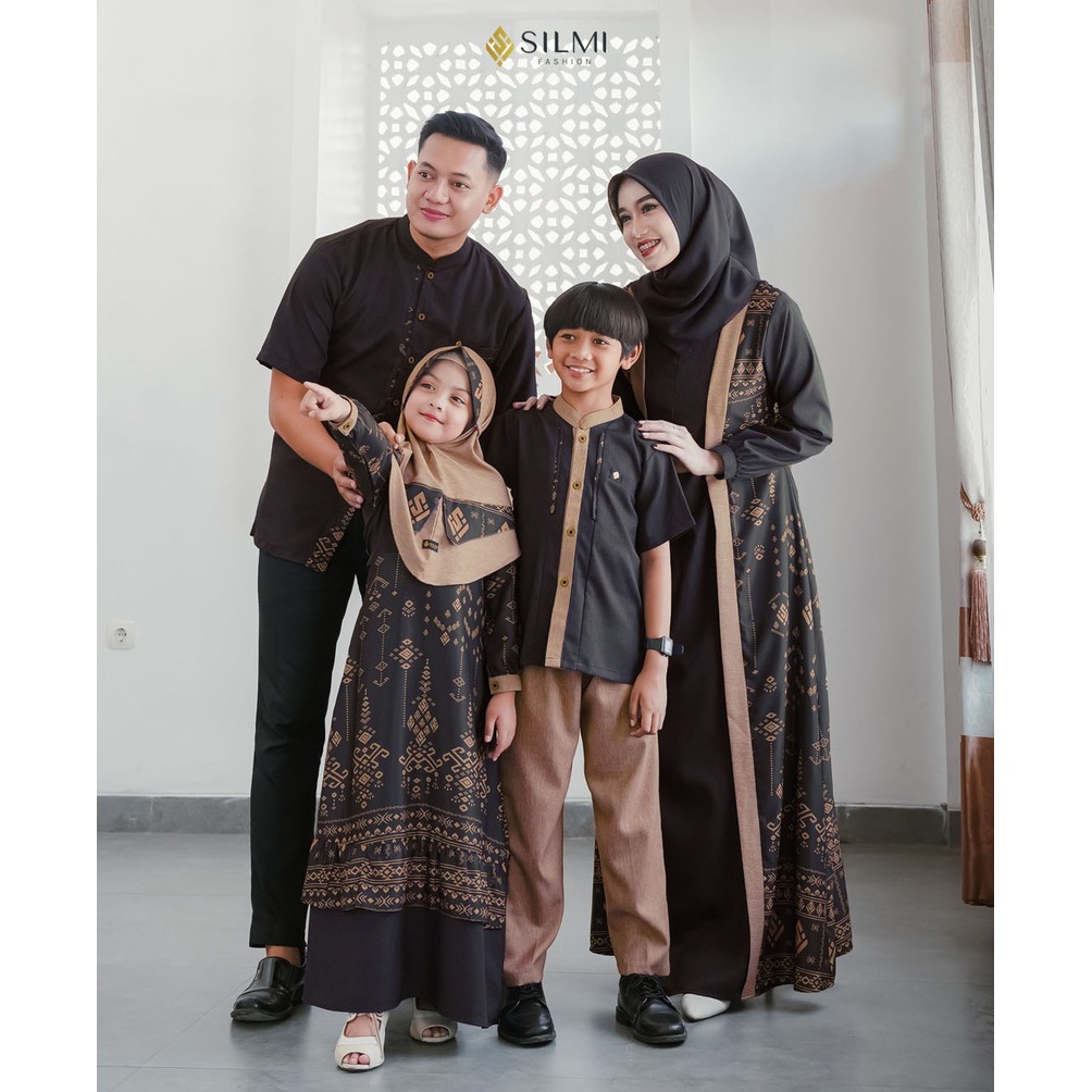 KODE H66Q Baju Couple Pasangan Muslim Lebaran Gamis Keluarga Terbaru 225 Warna Hitam Silmi Family