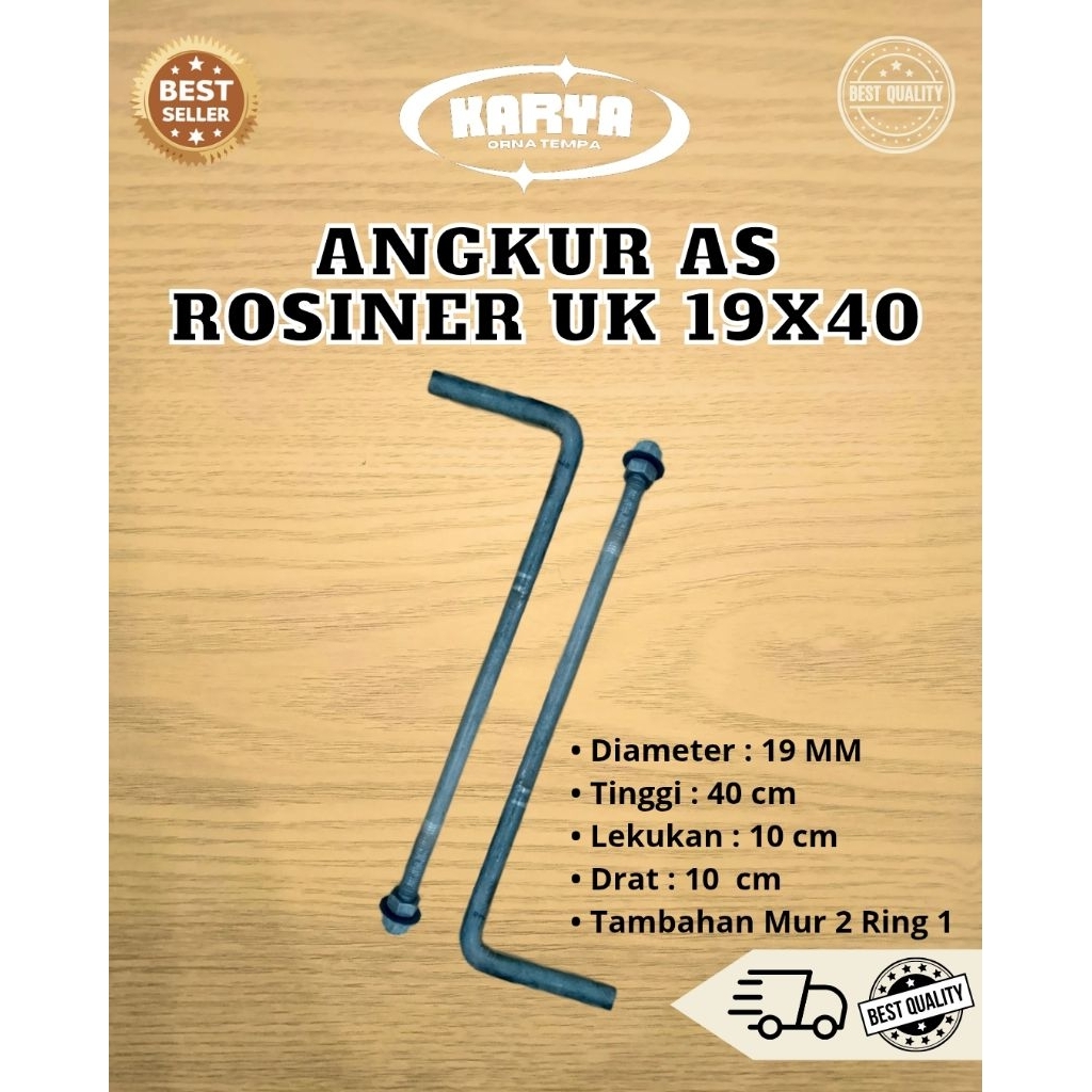 Angkur L besi As Roniser ukuran diameter besi 19 mm panjang 30cm/40cm/50cm/60cm