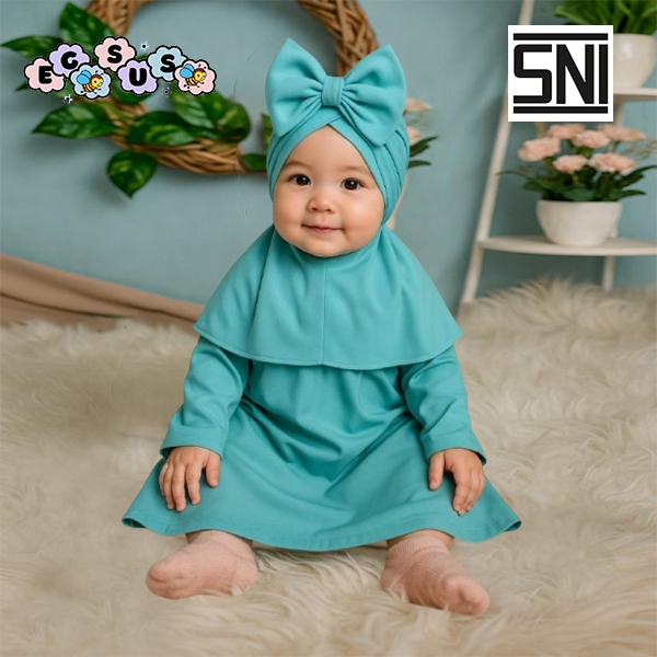 (EGSUS) Gamis Bayi Free Kerudung + Turban Biru Wardah
