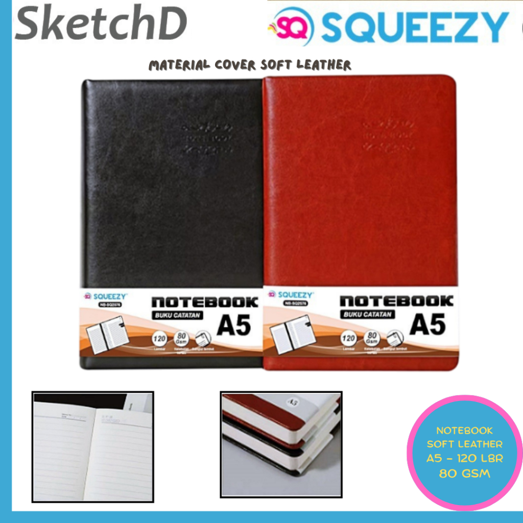 

Buku Agenda A5 Cover Kulit Squeezy 2576 Notebook leather cover 120 lembar