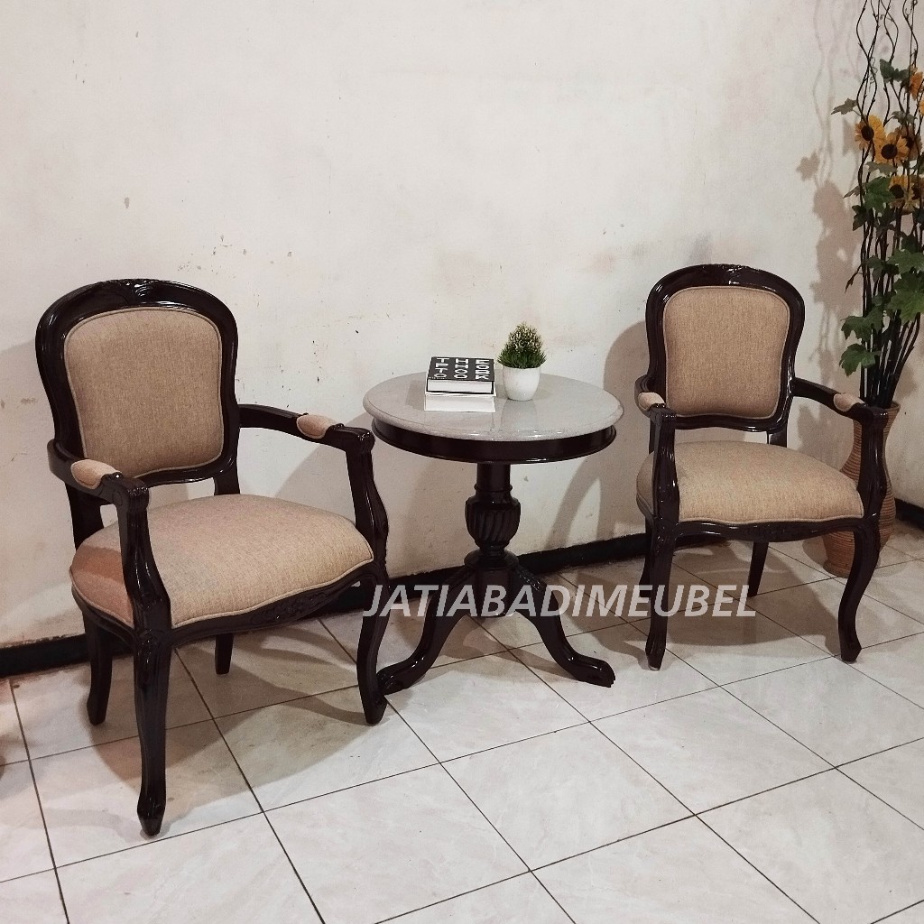 Set Kursi Sofa Tamu Kursi Teras Klasik Top Meja Marmer Kayu Jati