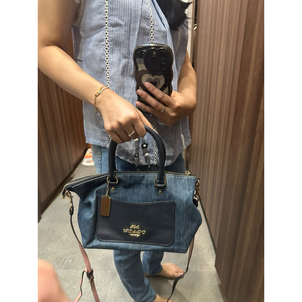 coach emma satchel denim bag