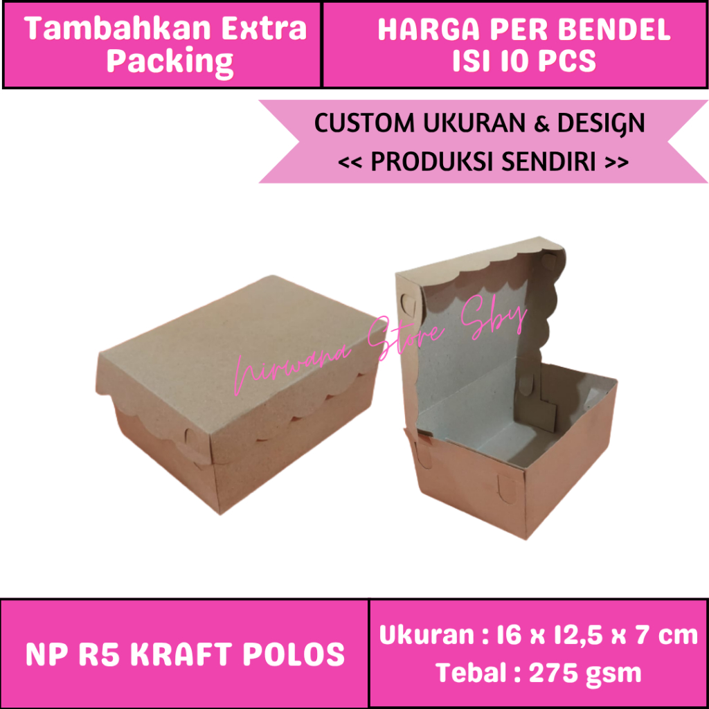 

DUS KUE R5K KRAFT POLOS RENDA 16x12,5x7 cm | 275gsm / BOX KOTAK KUE