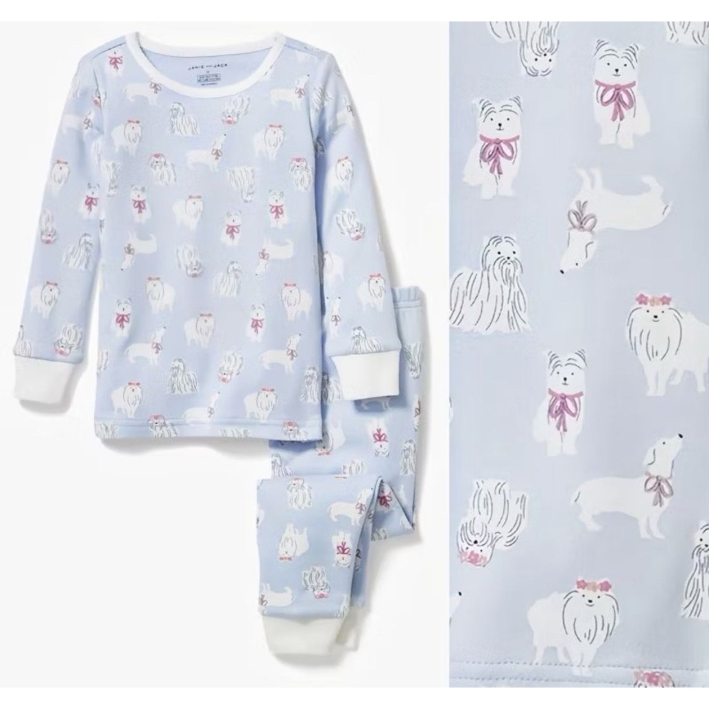 BAJU SETELAN PIYAMA JANIE AND JACK BLUE DOG PUPPIES ANAK PEREMPUAN