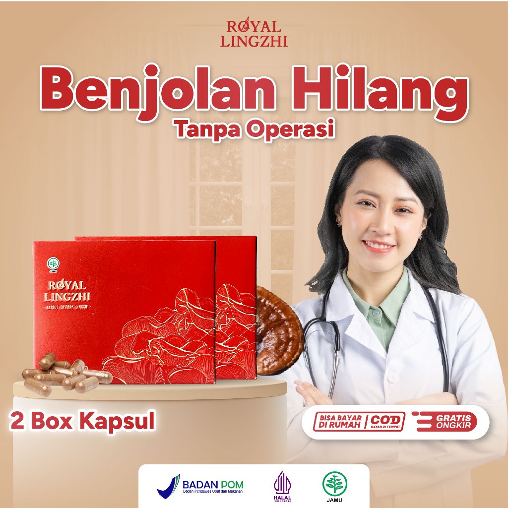 Royal Lingzhi Kapsul Suplemen Herbal Obat Benjolan Paket Isi 2 Box Atasi Kanker Payudara Serviks