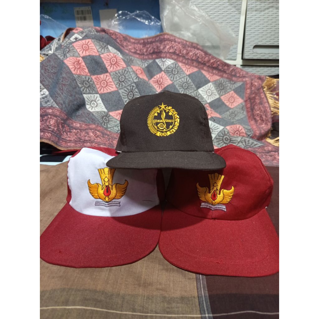 Topi sd merah putih topi sd merah polos topi pramuka bordir komputer