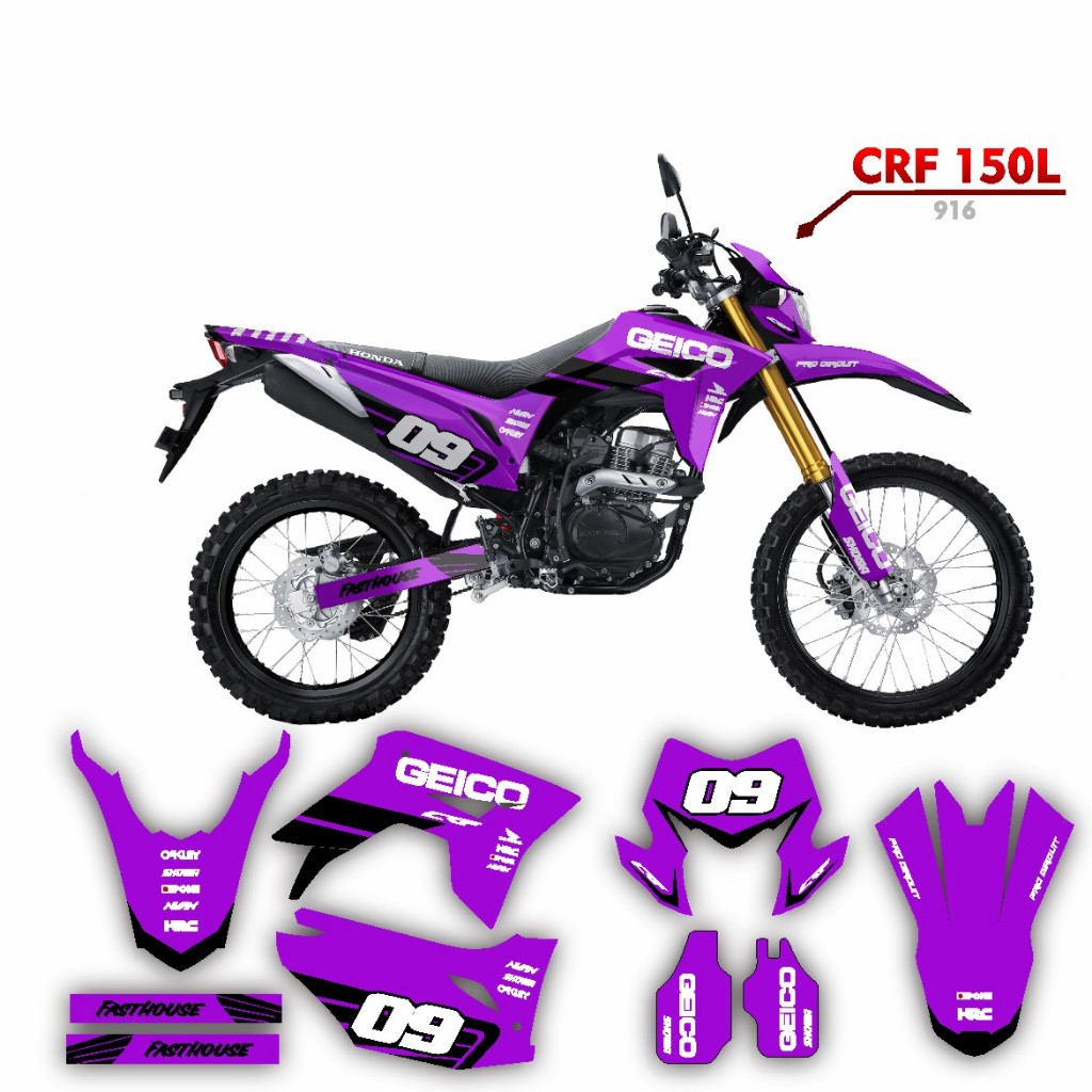 decal sticker full body keren crf 150 l motif ungu list kuning