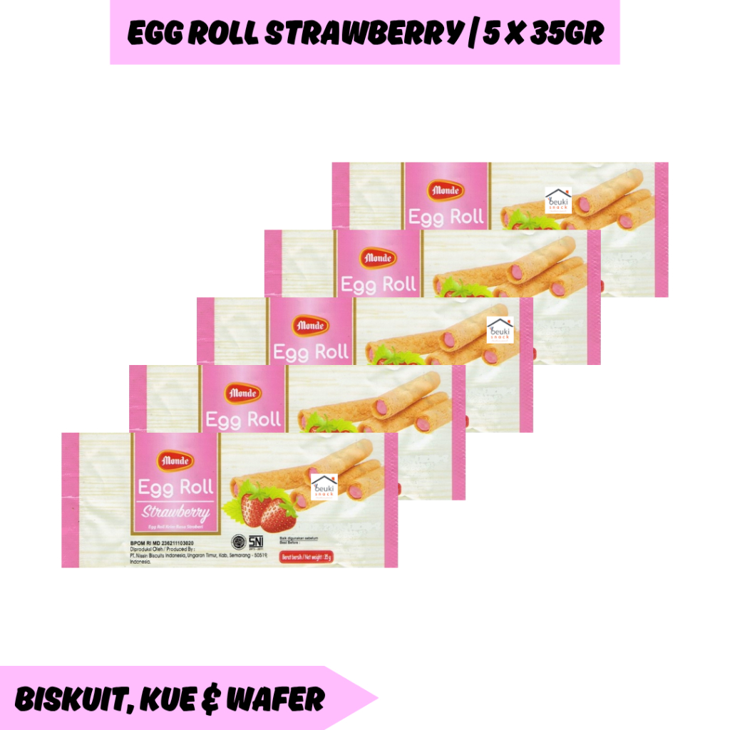 

5PCS Monde Egg Roll Strawberry Kue Wafer Roll Jadul Rasa Stroberi