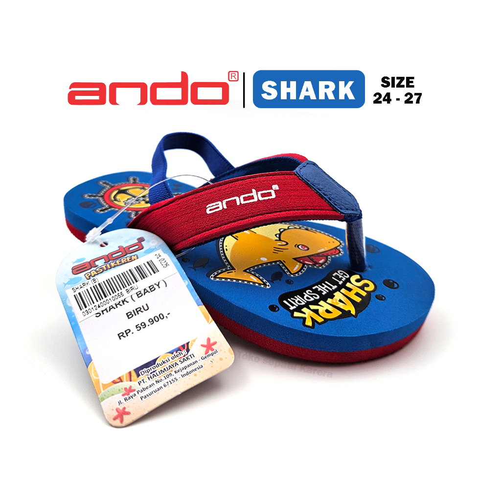Sandal Jepit Anak Laki Laki – ANDO – SHARK – Size 24-27 – Outdoor – Casual – Fashion