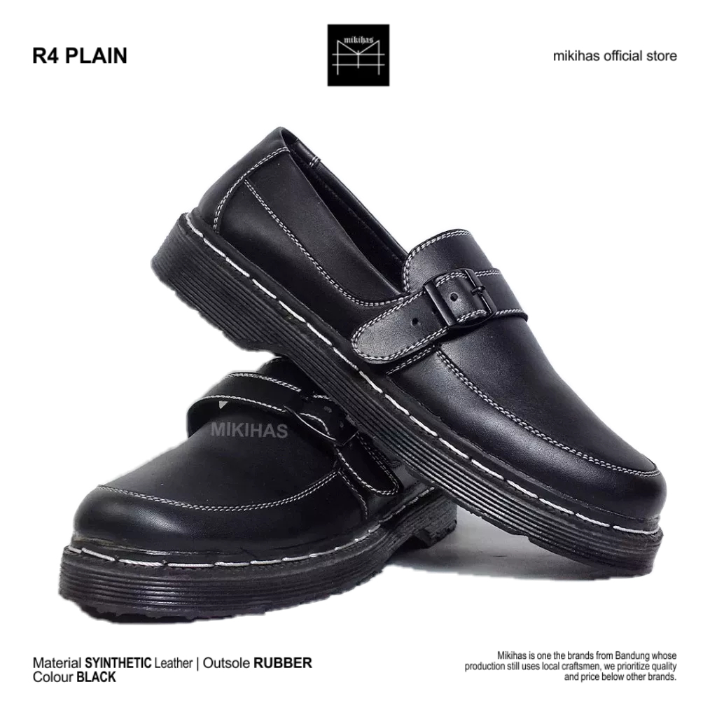 Mikihas - Sepatu Loafers Pria Hitam Slip-On Polos Tanpa Bintang - R4 Polos