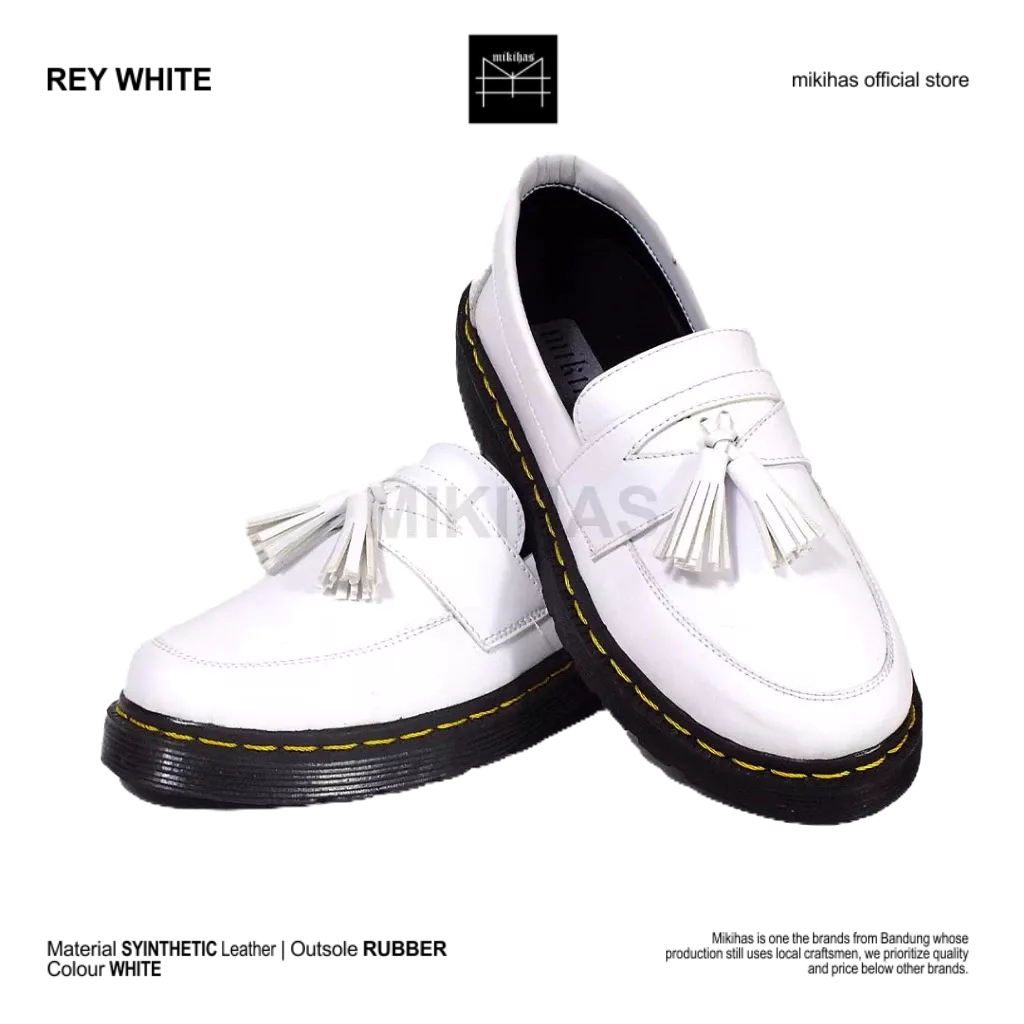 Mikihas - Sepatu Loafers Pria Kulit Putih Original Slip on - Rey White