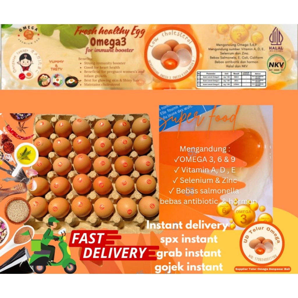 

telur ayam omega 3 6 & 9 per tray isi 30 butir fresh