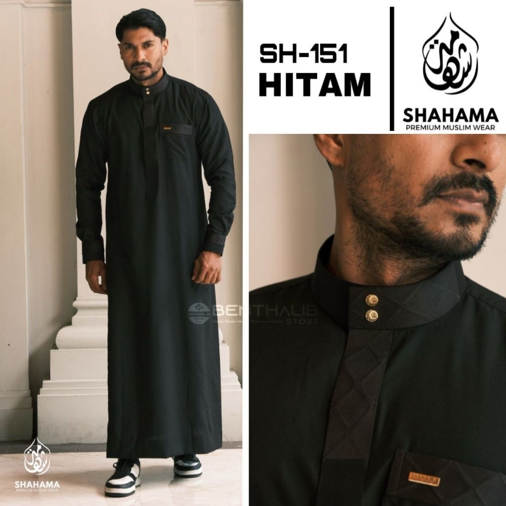Thobe Shahama SH-151 Hitam Exclusive Couple Baju Gamis Jubah Pria Dewasa Lengan Panjang