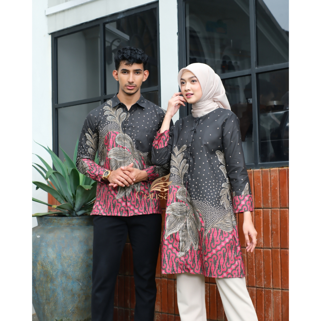 Batik   Couple Kemeja Batik Pria Wanita Tunik Couple Atasan Batik Baju Batik Motif Namara Batik daun