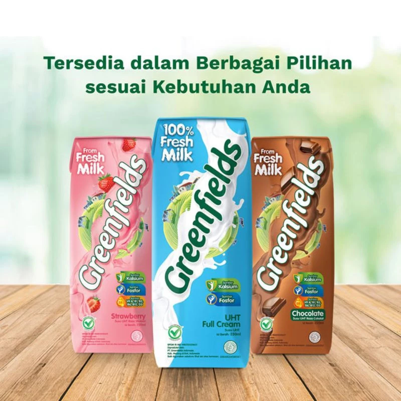 

[Exp Sep 25 - Feb 26] Greenfields Susu UHT Rasa Chocolate, Strawberry, dan Full Cream 250ml