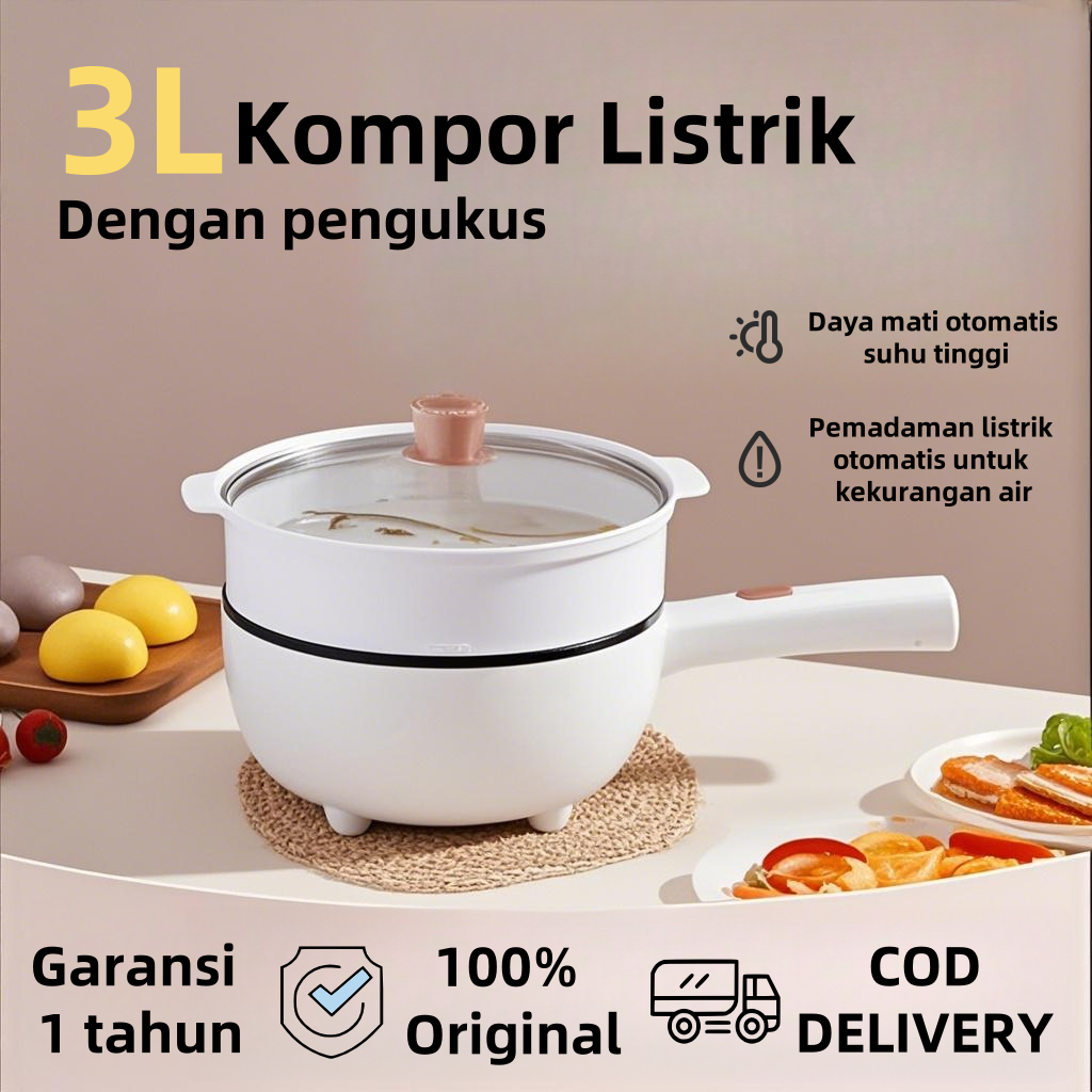 Wajan Listrik Multifungsi Anti Lengket Wajan Listrik Keramik 3L Pengukus Wajan Listrik Serbaguna