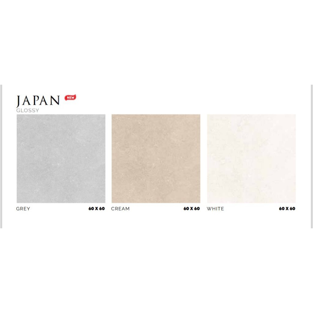 KERAMIK MERK PLATINUM TIPE JAPAN GREY CREAM WHITE UKURAN 60X60 WARNA ABU, CREAM, PUTIH PEEMUKAAN TEK