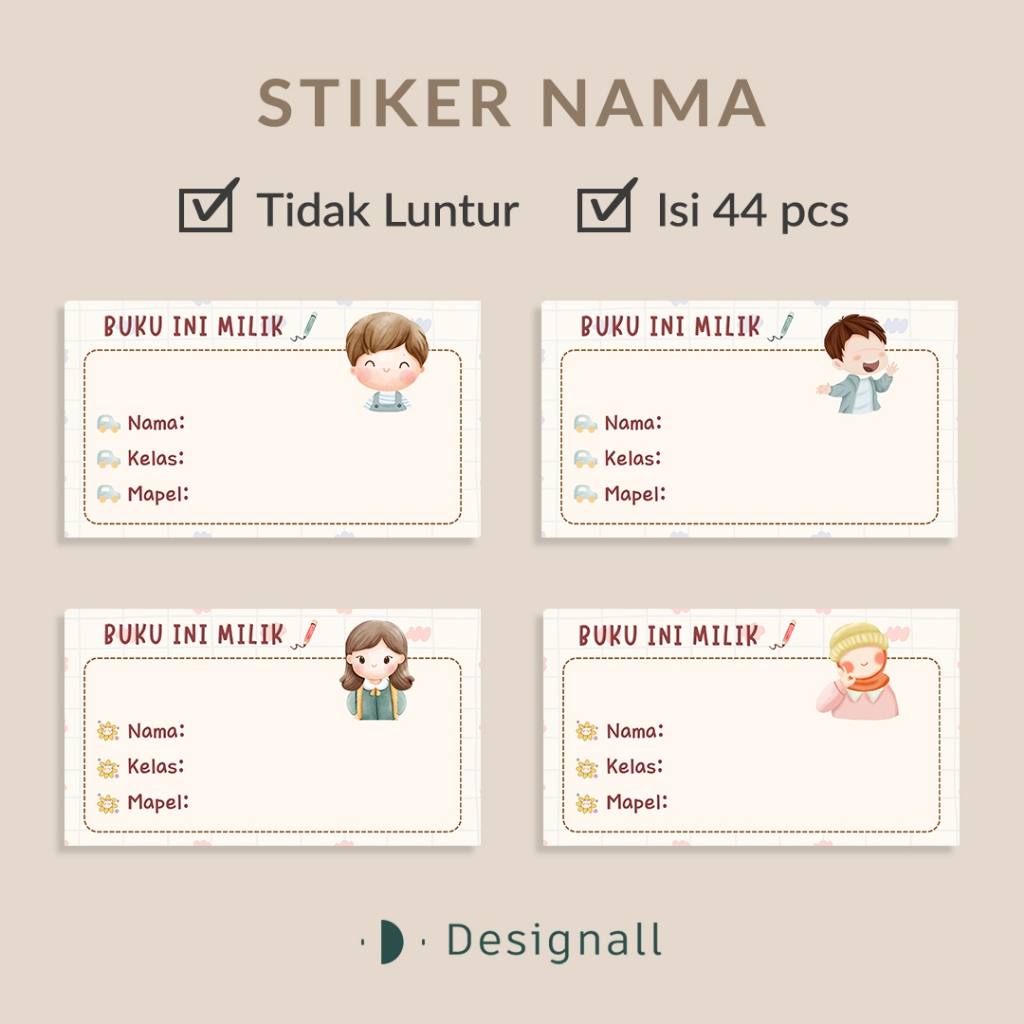 

Designall Stiker Nama Buku Alat Tulis Sekolah isi 44 pcs LL