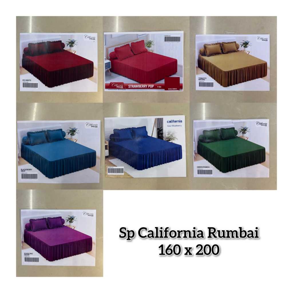Sprei California Rumbai Polos Emboss 160x200 Tinggi 20cm - Sprei Rumbai Queen Size 4 Bantal 2 Guling