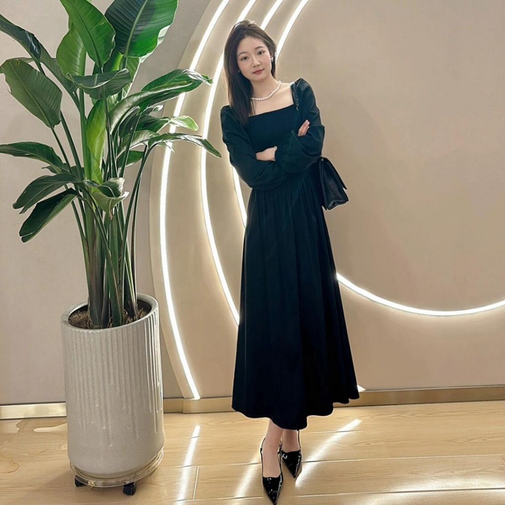 U Neck Dress Wanita Elegan Dress / Korean Party Dress Square Neck dress korean style princess Korea 