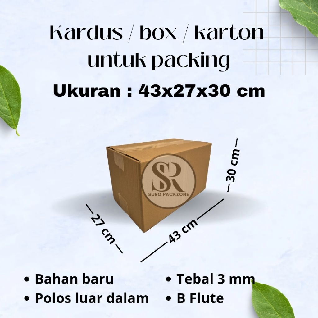 

Kardus Packing Ukuran 43x27x30 cm / Box Packing / Karton Packing Polos Baru dan Tebal