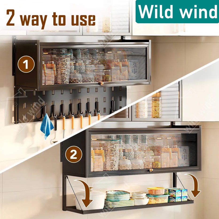 Wildwind Lemari Gantung Dapur Lemari Dinding Dapur Kabinet Dapur Atas Lemari Piring Minimalis Rak Bu