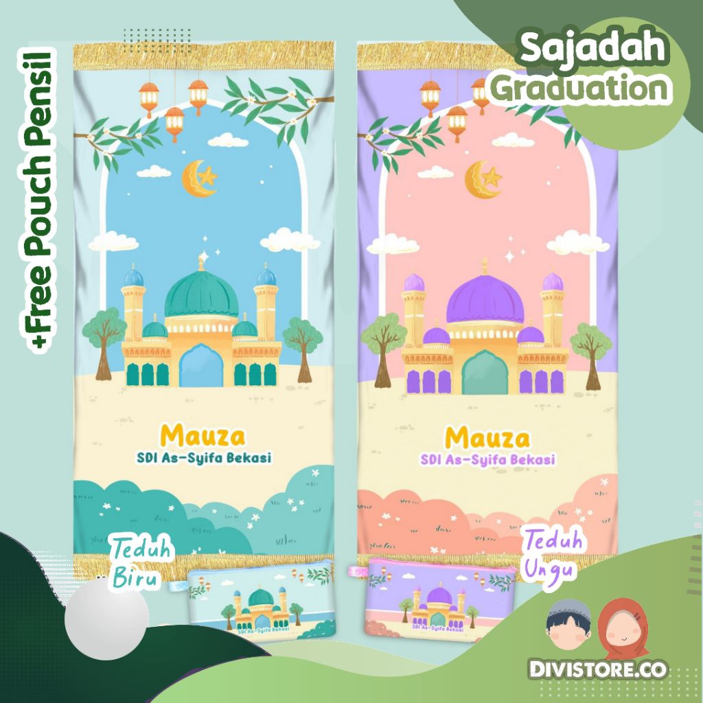 Sajadah Anak Custom Nama Empuk Tebal Anti Slip Faceless Free Pouch Pensil Sajadah Anak Custom Gradua