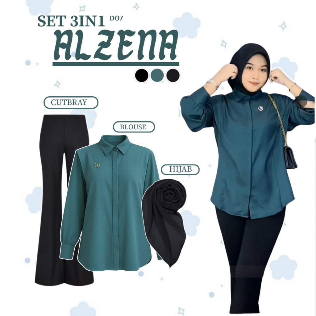 One Set Outfit Hijab Remaja | Blouse+Cutbray+Hijab | OOTD Wanita Simple Kekinian - D07