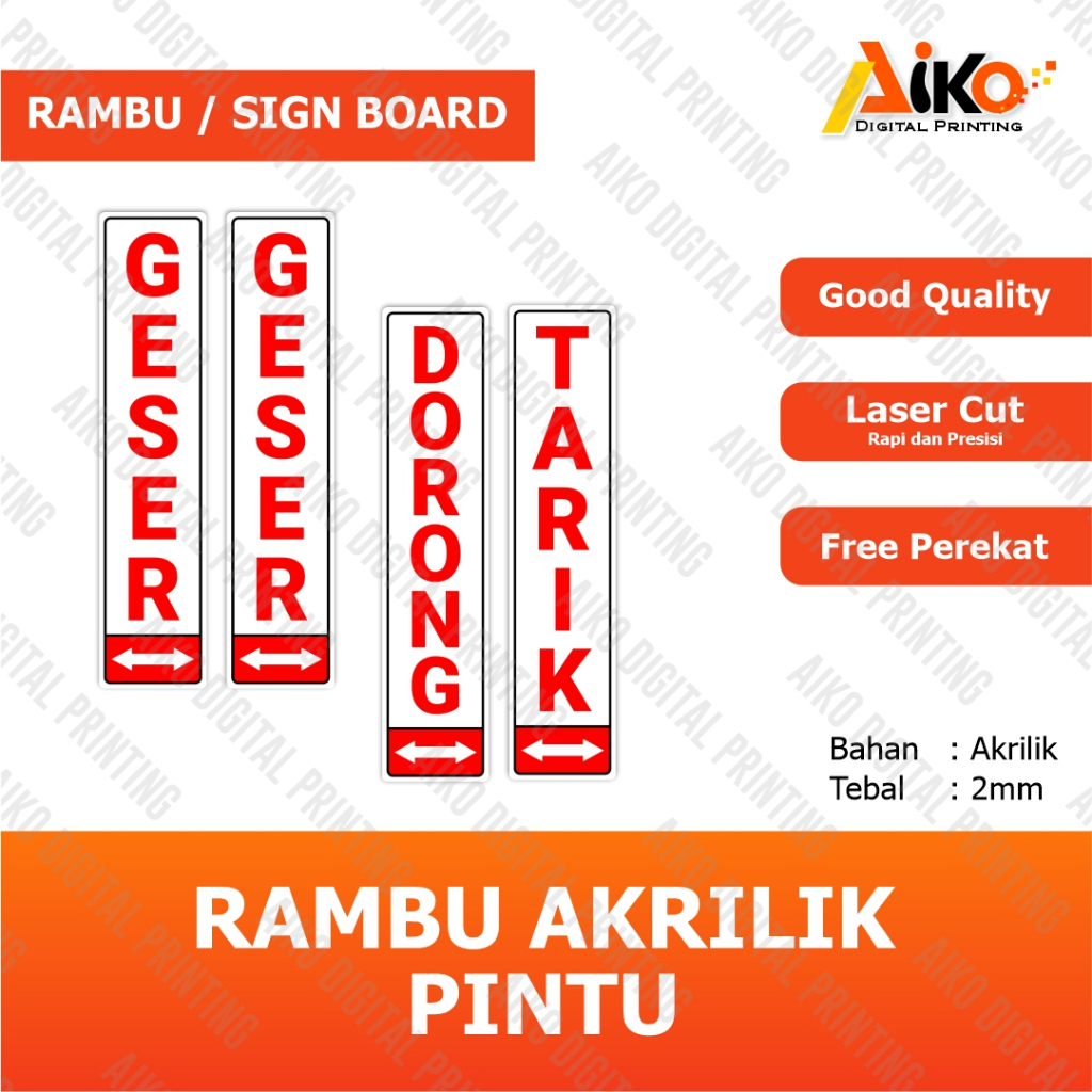 

RAMBU PINTU TARIK DORONG AKRILIK | RAMBU GESER AKRILIK | SIGN BORD AKRILIK