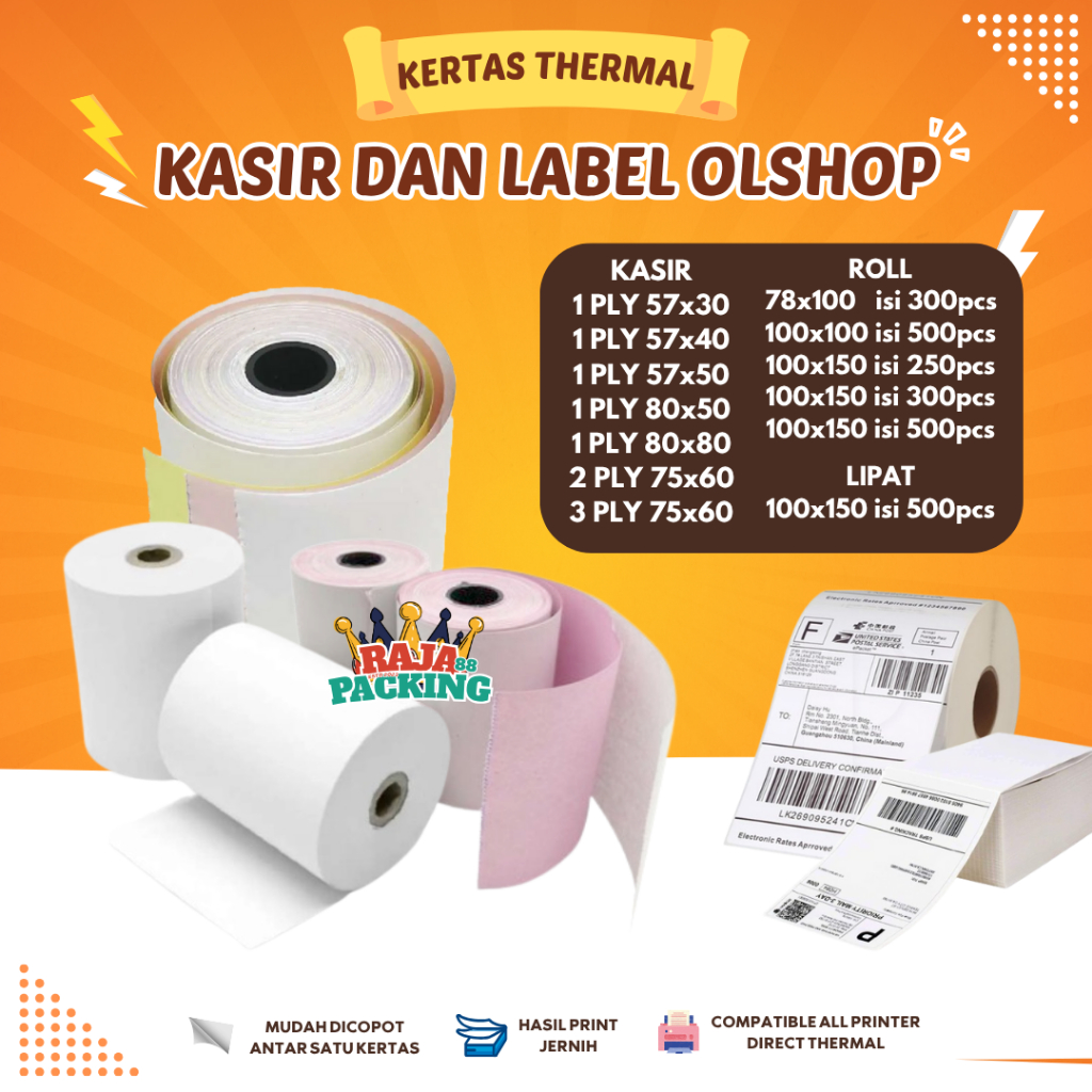 

Kertas Thermal Nota Toko Label Stiker UKURAN 78X100 100X100 100X150 57X30 57X40 57X50 80X50 80X80 75X60 Murah Resi Usaha Olshop