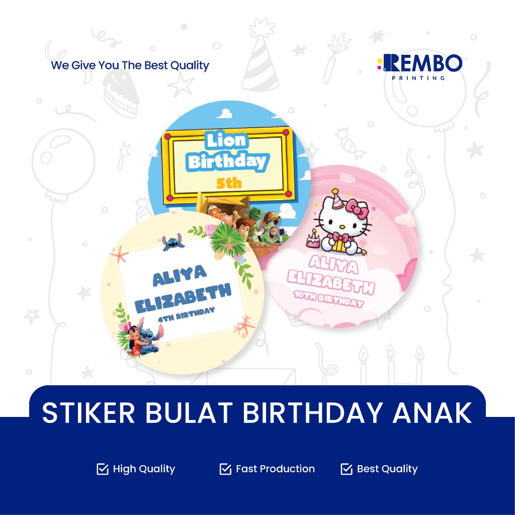 

Sticker Bulat Ulang Tahun Anak / Stiker Ultah / Free Design Template / Birthday Sticker / Ulang Tahun Kuromi / Hello Kitty / Roblox / Avengers / Toy Story / Free Fire / Baby Shark / Labubu