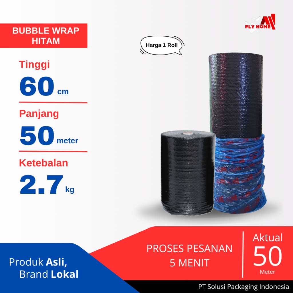 

FLYHOME Bubble wrap 60cm potongan 2,7kg hitam 1 roll hitam 60x50meter
