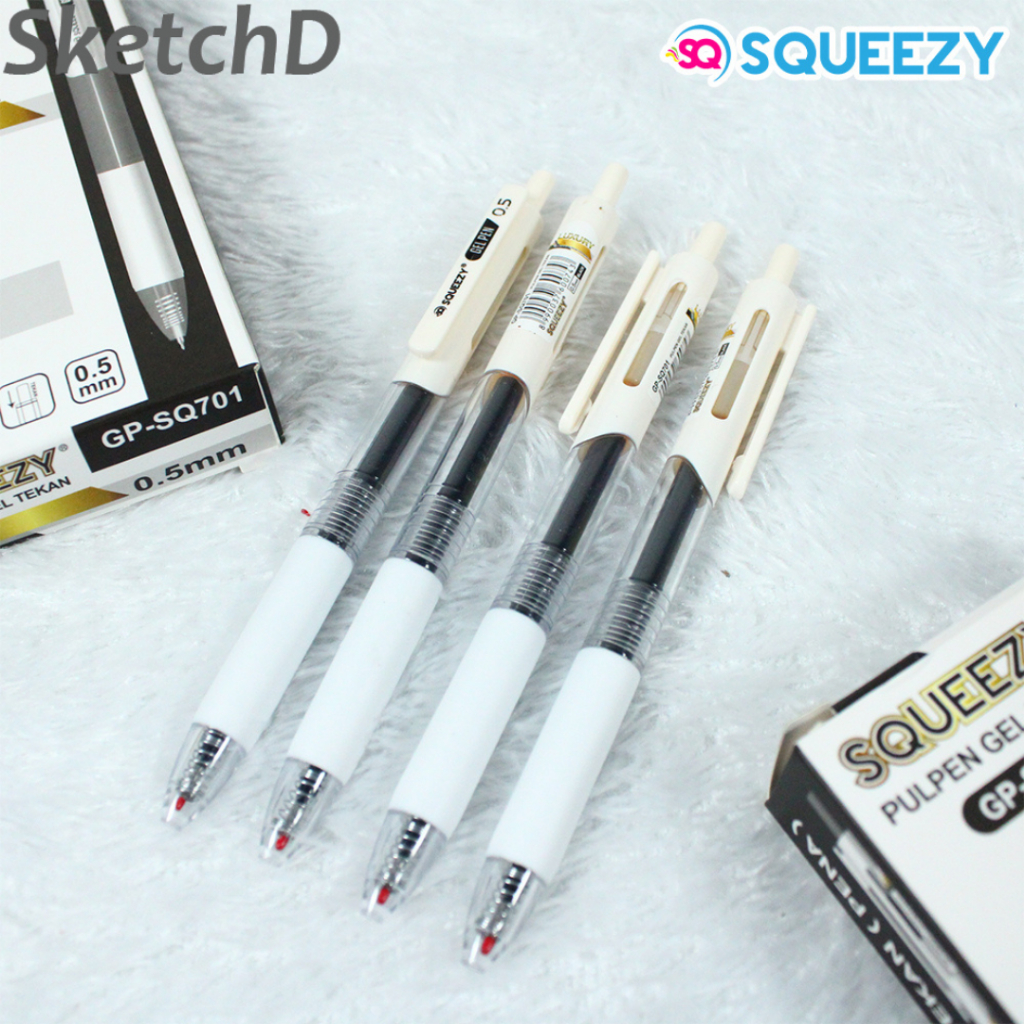

Pulpen gel hitam tekan 701 Squeezy retract gel black ink pen ballpoint pena cetrek bolpoin 0.5 mm