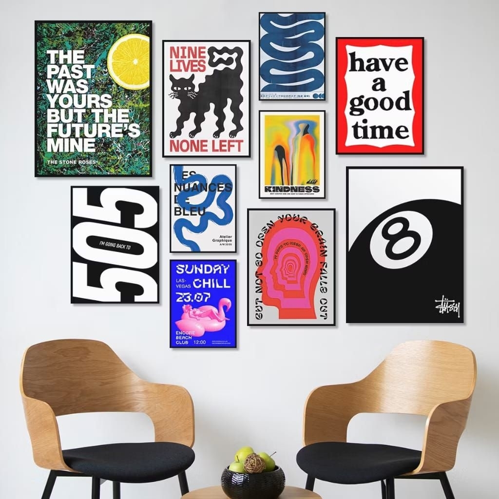 Hiasan Dinding Poster Aesthetic Stussy 8 Ball Bauhaus Pajangan Dekor Walldecor Modern Vintage - 8Bal