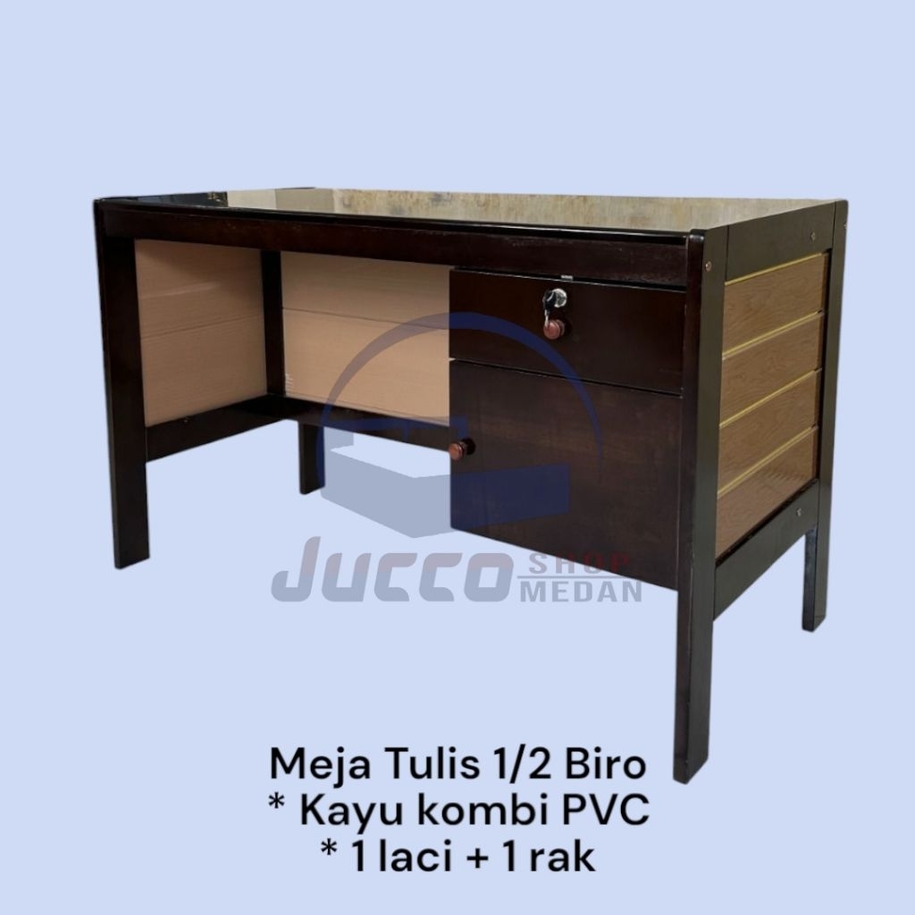 [ JUCCO ] Meja Tulis 1/2 Biro Kayu PVC - Meja Kerja kayu 1 biro - Meja Kantor 120cm kayu Kokoh - Med