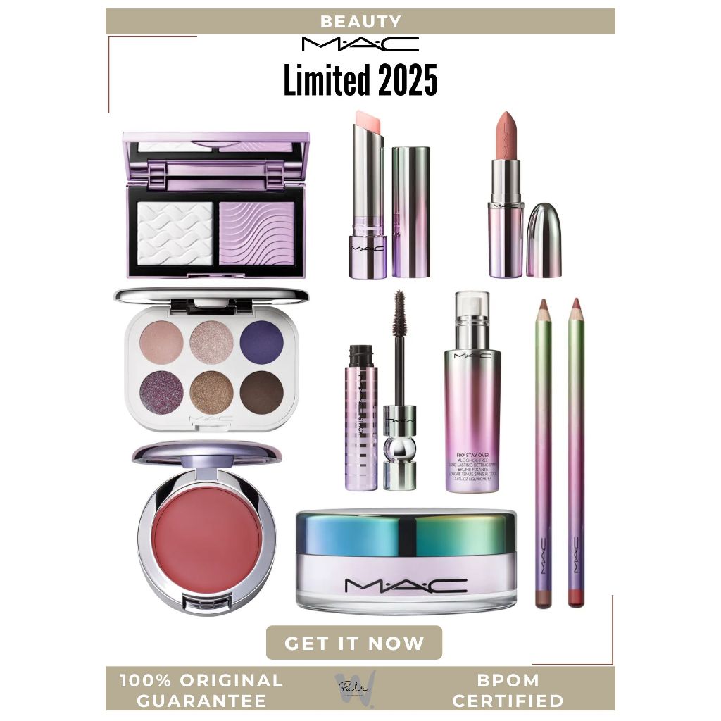 ( Limited Edition ) MAC 2025 Pressed Powder Duo Matte Lipstick Lip Pencil Mascara Fix+ Stay Over