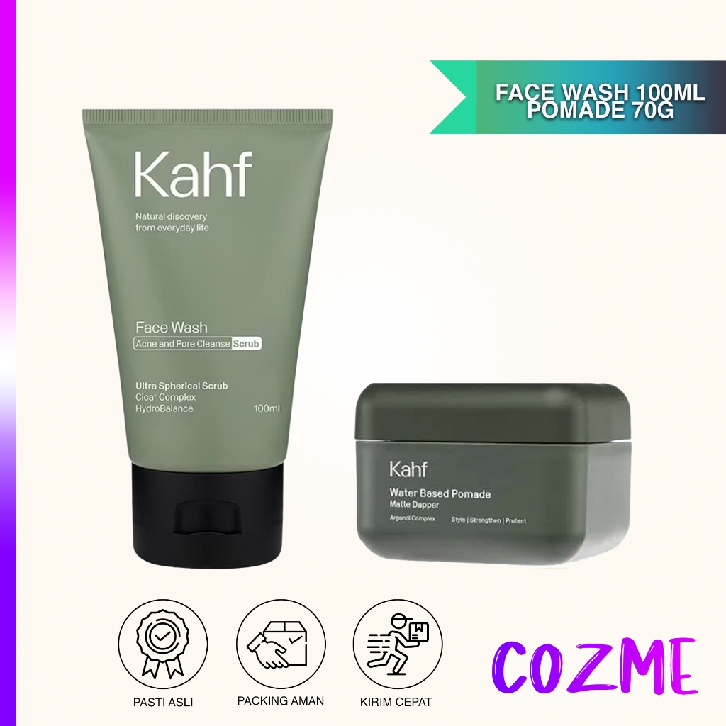 KAHF Men Face Wash Acne and Pore Cleanse Scrub + KAHF Pomade Matte Dapper 70 g