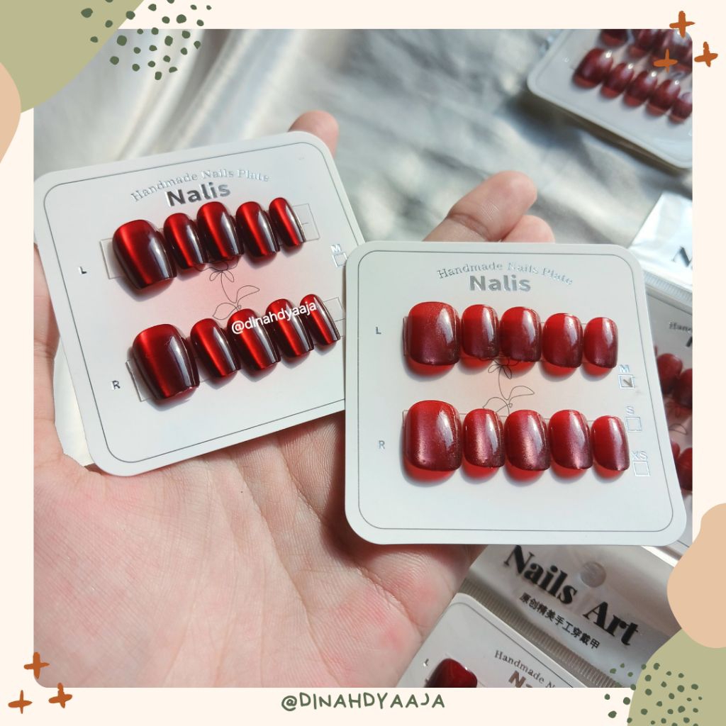 Fake nails cat eye premium semi kuku palsu mata kucing set nail art 10pcs gratis lem kikir kuku