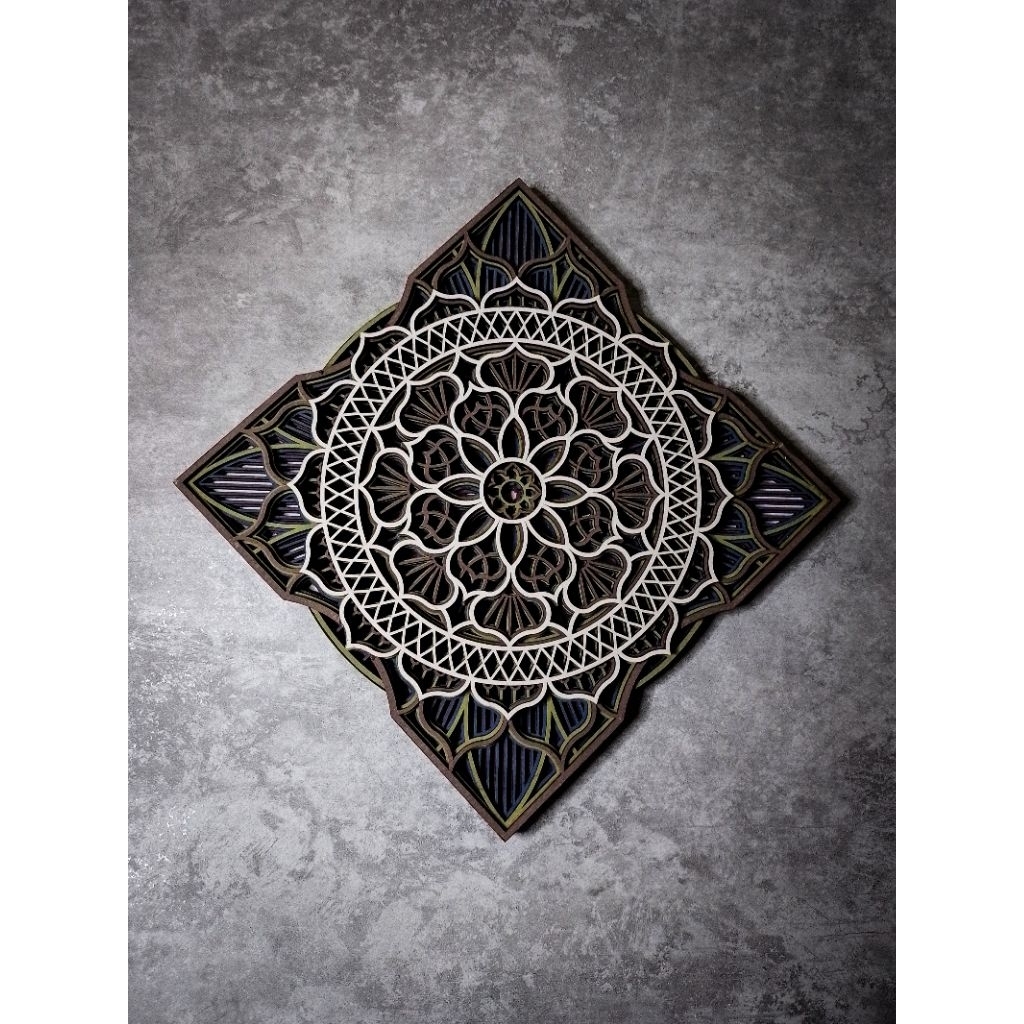 hiasan dinding mandala, 3d layered mandala, kayu