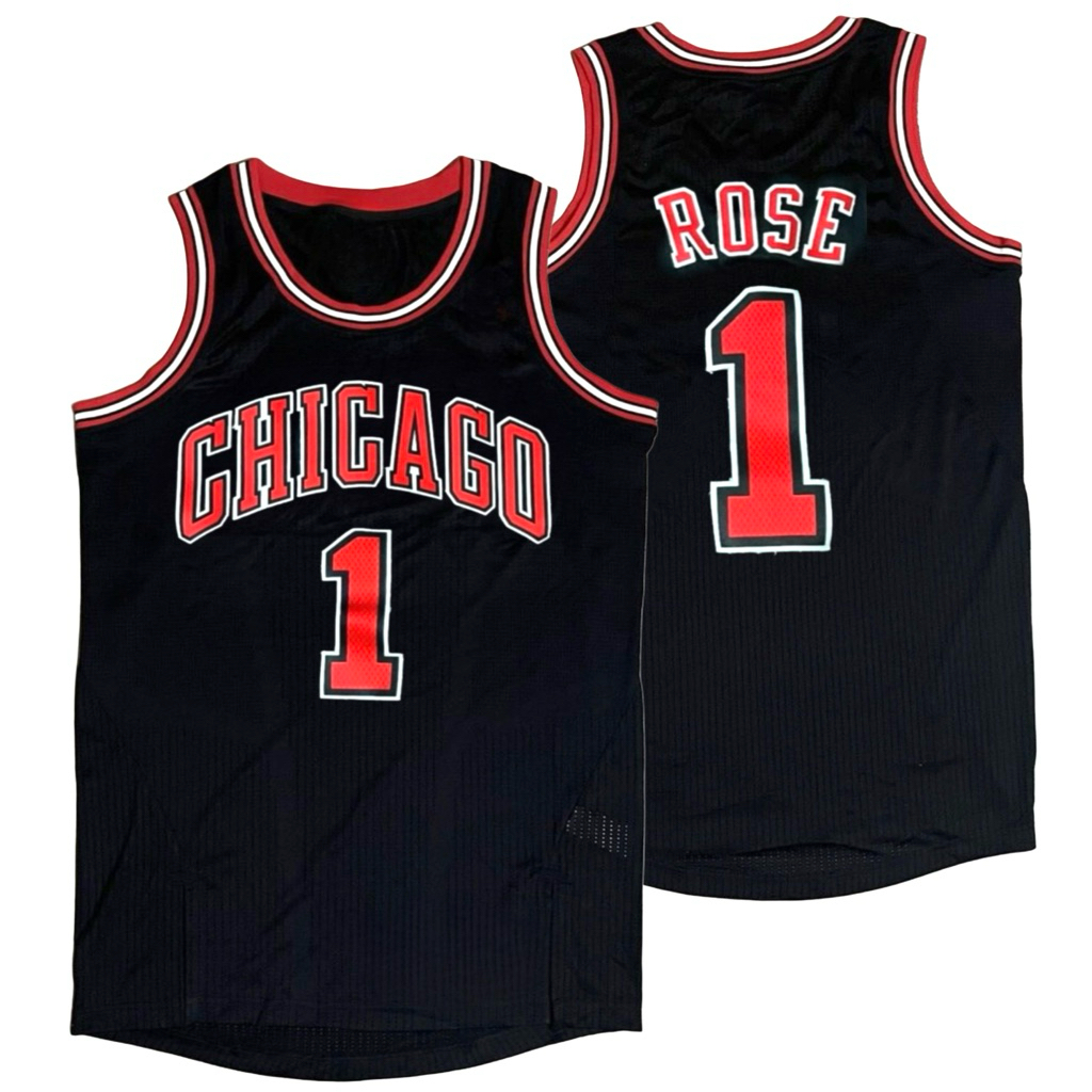 BORDIR IMPORT JERSEY BAJU BASKET BULLS #1 DERRICK ROSE HITAM 11/12