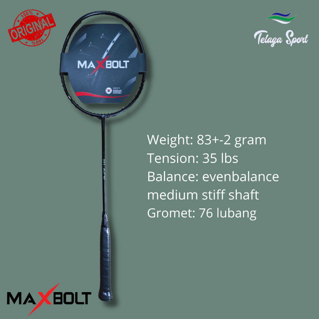 Raket Badminton Maxbolt Black 35 Lbs Max Original