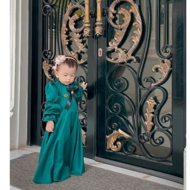 Real Pict Gaun Dress Dres Pesta Anak Sateen Velvet Gamis Anak Mewah Silk