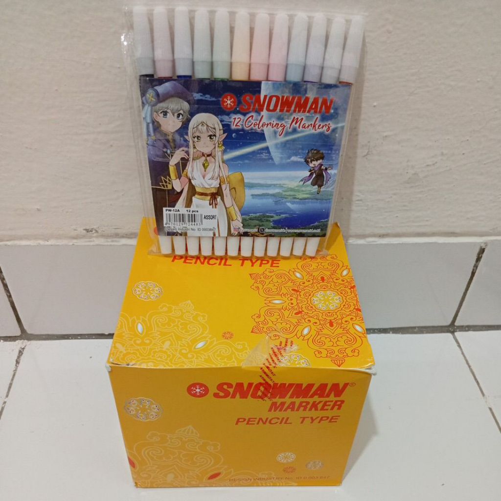

spidol 12 warna Snowman Marker PW-12A. (harga di atas untuk per pak/12 warna)