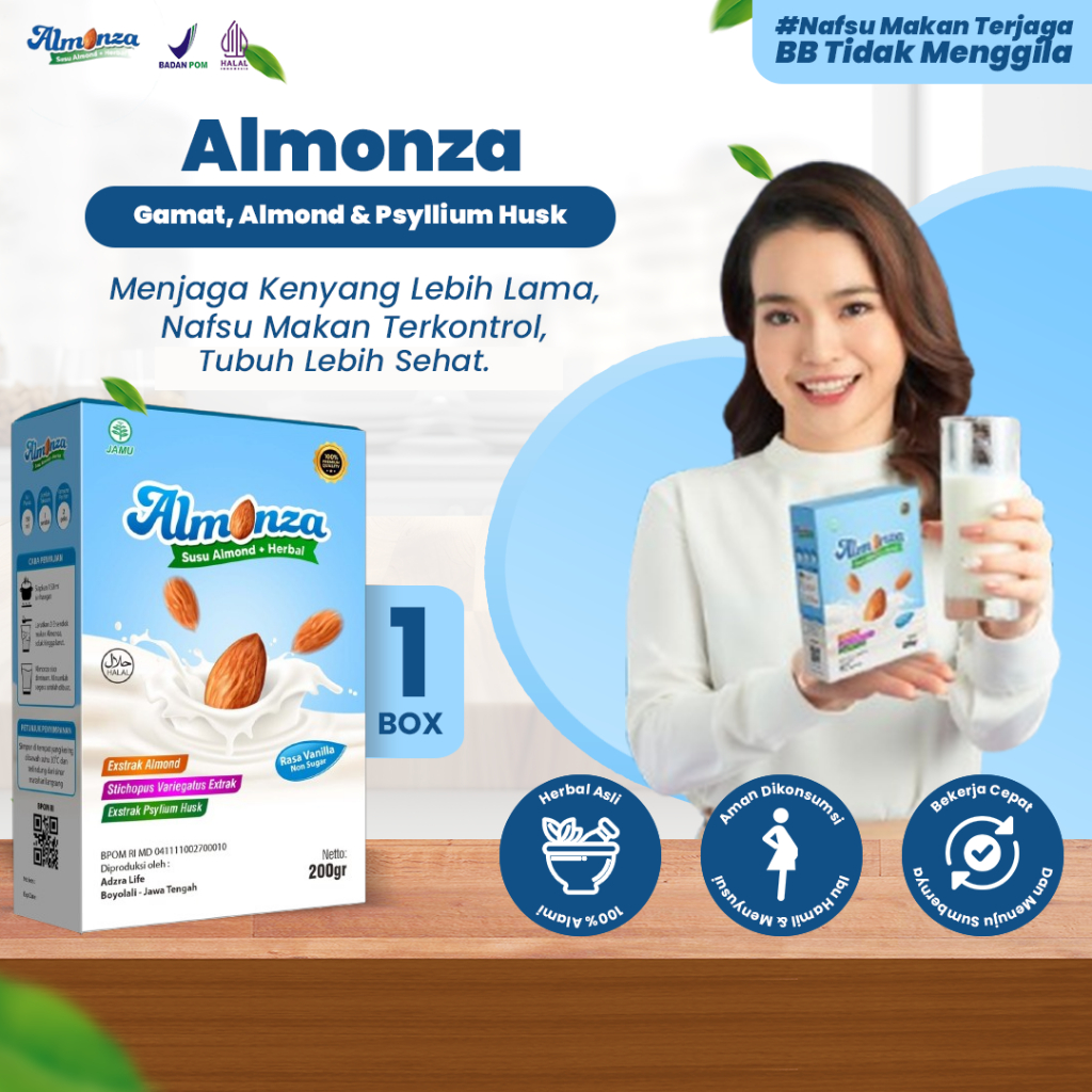 

SUSU ALMONZA Bantu Kamu Dapatkan BB Ideal dan Kulit Cerah - Tanpa Gula dan Rendah Kalori (200 gr)