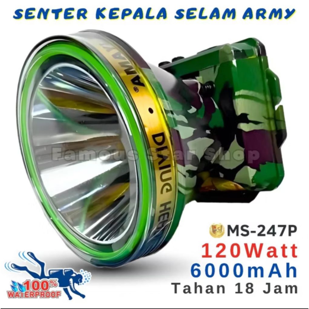 mitsuyama ms-247p senter kepala 120watt cahaya putih 6000mah