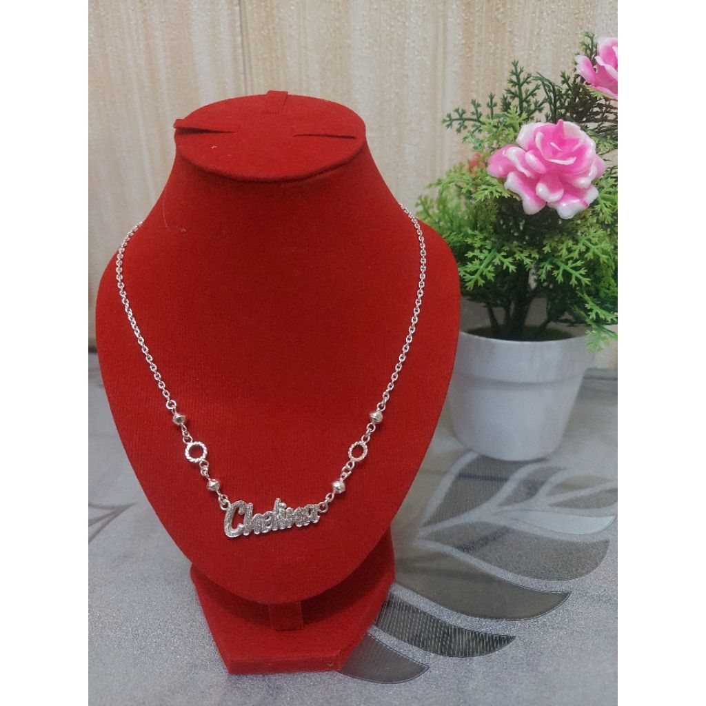 kalung nama anak perak mainan bulat