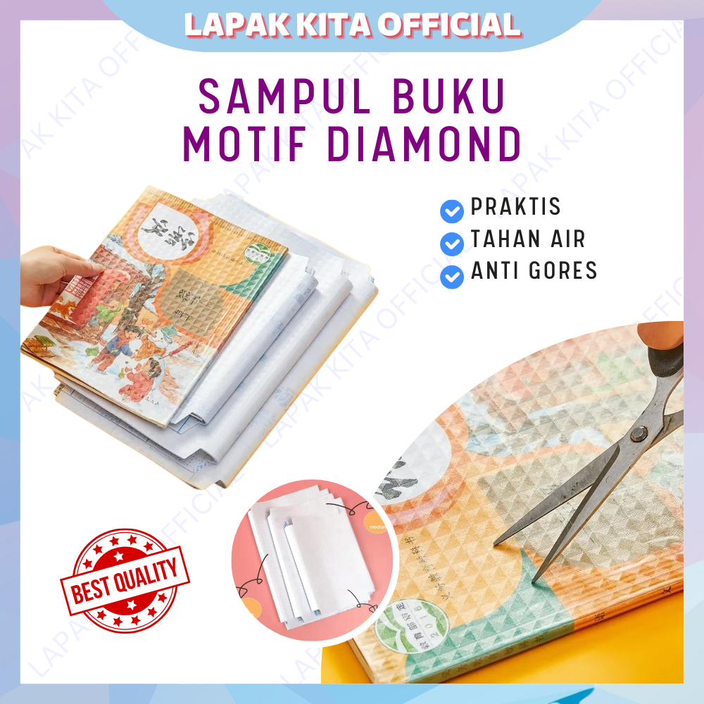

Sampul buku praktis tahan air anti gores pelindung cover buku komik novel motif diamond