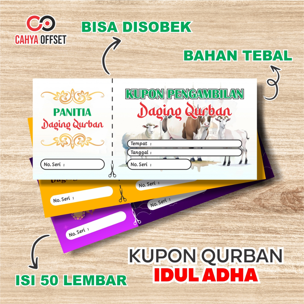 8.8 COD Cetak Kupon Kurban Idul Adha Kupon Pengambilan Daging Hewan Qurban Isi 50pcs Bahan Tebal